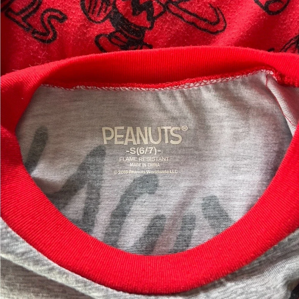 Kids Peanuts Snoopy Charlie Brown Pajama Set Size S 6 7 Flame Resistant Red Gray
